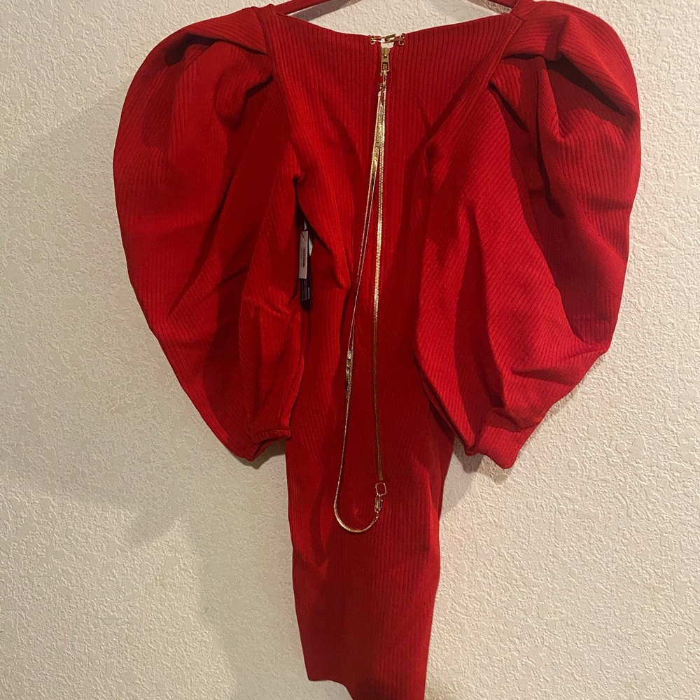 AZ FACTORY PUFF SLEEVE DRESS, RED